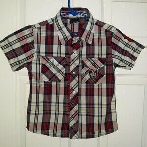 Quad Seven Boys Shirt Plaid Red Blue White Size 5/6